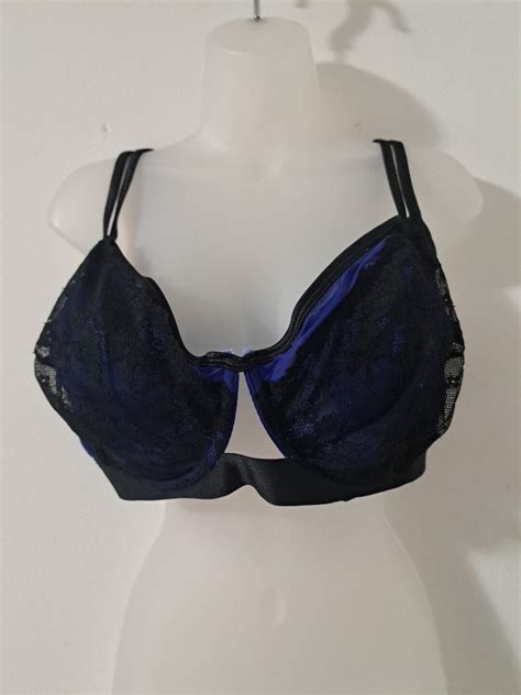 Cacique Black Lace Blue Balconette Bra Size 44dd Gem