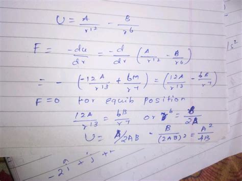 10 25 50 If The Potential Energy Of Two Molecules Is Give By U A B 12