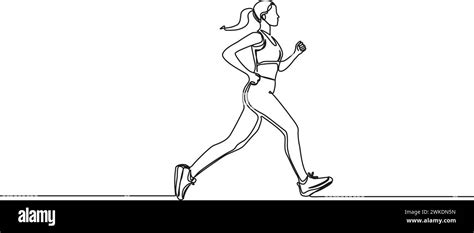 Continuous Single Line Drawing Of Athletic Woman Running Line Art