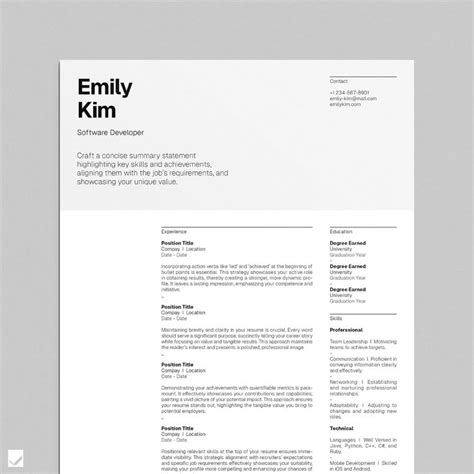 Minimalist Resume Template Professional Modern Resume Template Word