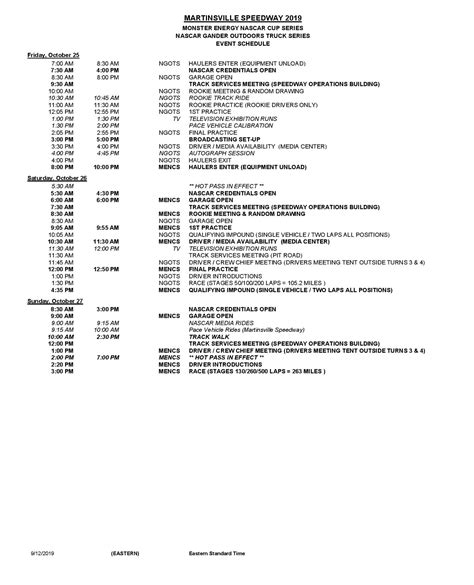 MENCS & NGOTS - Full Weekend Schedule & Track Map - Martinsville ...