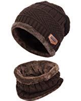 Goodbuy Chauffant Bonnet Tricot avec Écharpe de Doublure Polaire Hiver