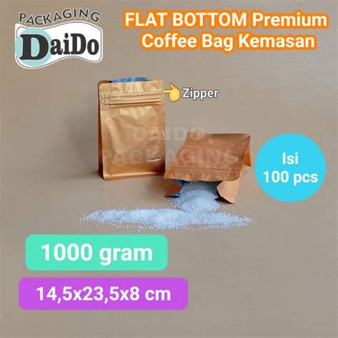 Jual Isi Pcs Flat Bottom Gold Gram Premium Coffee Bag Kemasan