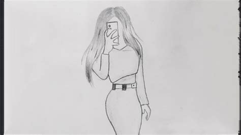 How To Draw A Girl Taking Selfie Hidden Face Drawing Drawing For