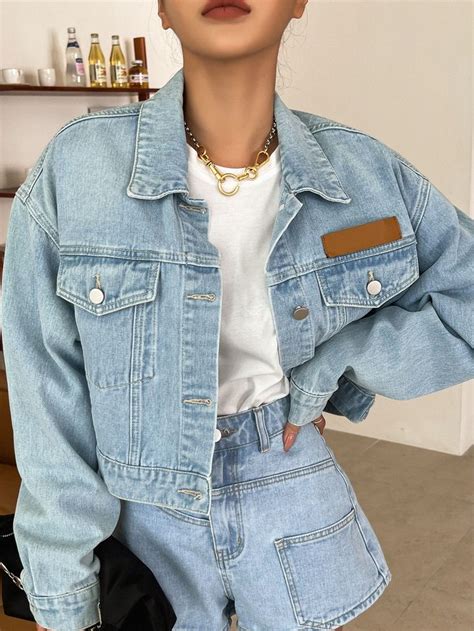 Dazy Patched Detail Drop Shoulder Denim Jacket Denim Jacket Women Denim Denim Jacket