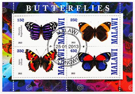 Four Postage Stamps Printed In Malawi Shows Butterflies Serie Circa