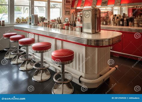 Classic Diner Counter With Bar Stools Stock Illustration Illustration