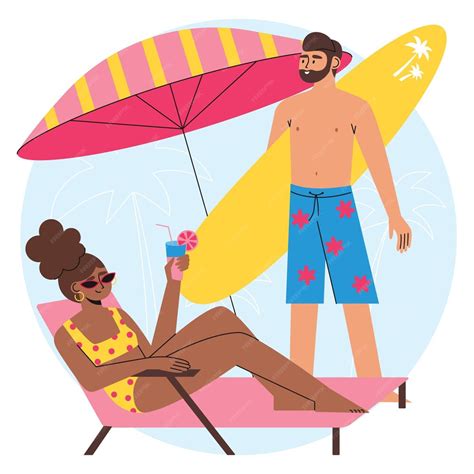 Premium Vector Couple Enjoying Summer Vacation