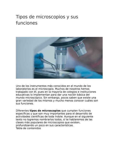 Tipos De Microscopio Fox Tipos De Microscopios Y Sus Funciones Uno De Los Instrumentos Más