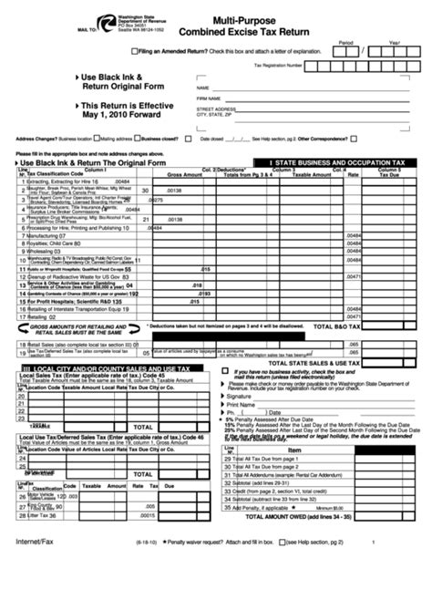 Multi Purpose Combined Excise Tax Return Washington Department Of