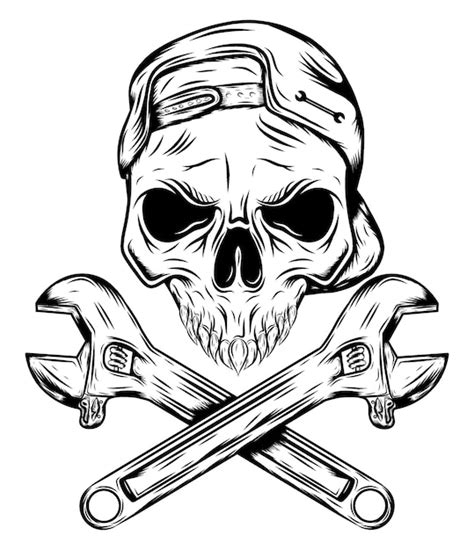 Premium Vector Skull With Hat And Crossing Wrenches Of Illustration