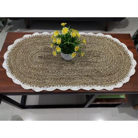 Jual Taplak Meja Tamu Anyaman Oval Table Runner Seagrass Ukuran 40x80