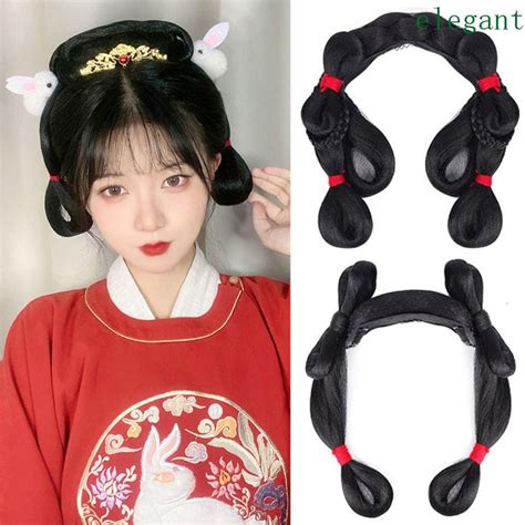 Elegant Hanfu Wig Headband Chinese Style Handmade Antique Hanfu Wig