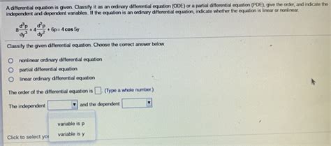 Solved A Differential Equation Is Given Classify It As An Chegg