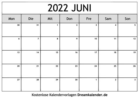 Kalender Juni 2022