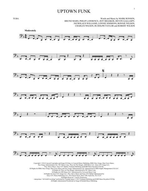 Uptown Funk Feat Bruno Mars By Mark Ronson Sheet Music For Tuba Solo