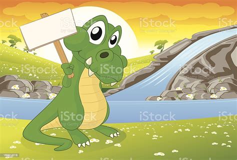 Crocodile Holding A Blank Sign Stock Illustration Download Image Now