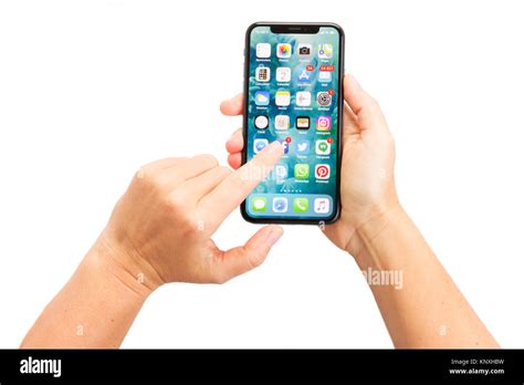 Hand Holding Iphone X White Background High Resolution Stock