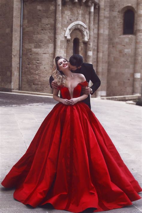 Red Off The Shoulder Lady Ball Gown Wedding Dress Masquerade Ball Gowns Ball Gowns Red Ball