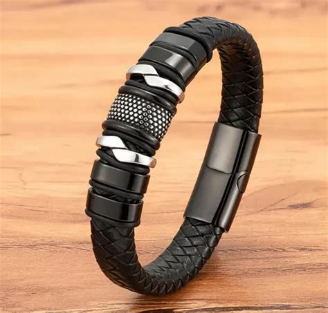 Pulsera De Cuero Genuino Y Metal Para Hombre Modelo Bs01 MercadoLibre