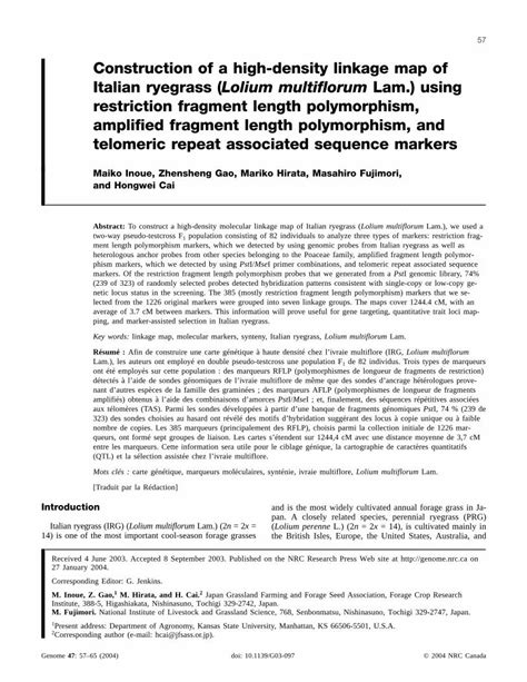 Pdf Construction Of A High Density Linkage Map Of Italian Ryegrass