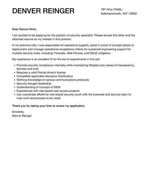 Security Specialist Cover Letter Velvet Jobs