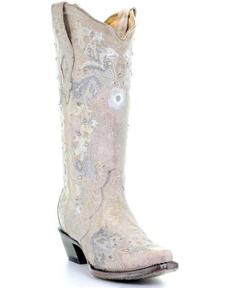 Corral Women S White Floral Embroidered Western Boots Snip Toe Boot