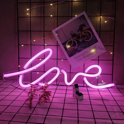 Buy Enuoli Love Neon Signs Love Wall Art Decorative Light Pink Wall Hanging Sign Lights Usb