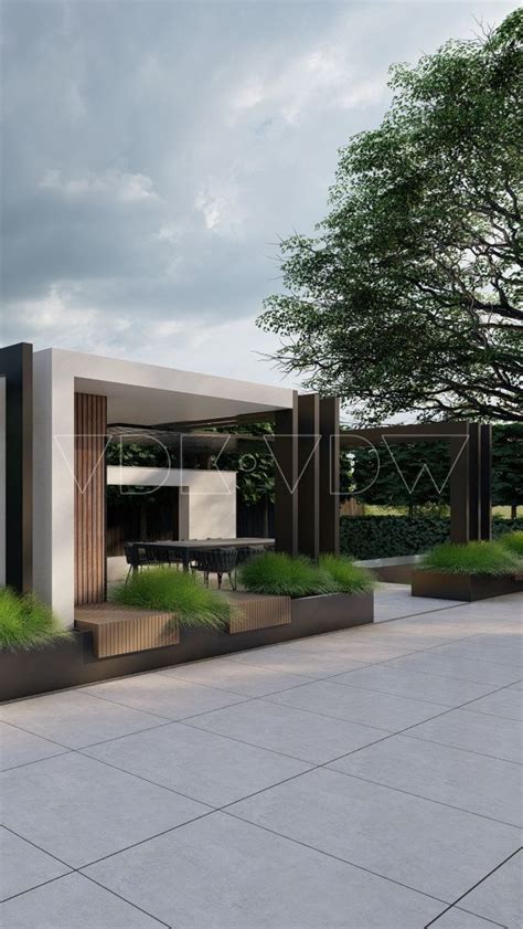 Modern Tuin Idee Ontwerp Luxe Keramische Tegels Overkapping Lounge Set