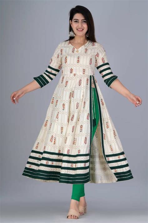 Buy Ruvya Women White Printed Viscose Rayon Flared Kurta Online At Best