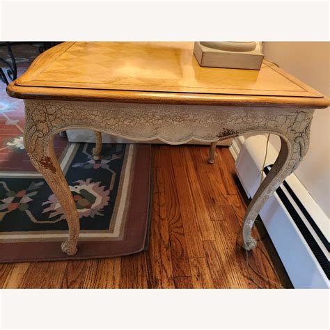 Parquet Oak And White Crackle Glaze Side Tables AptDeco