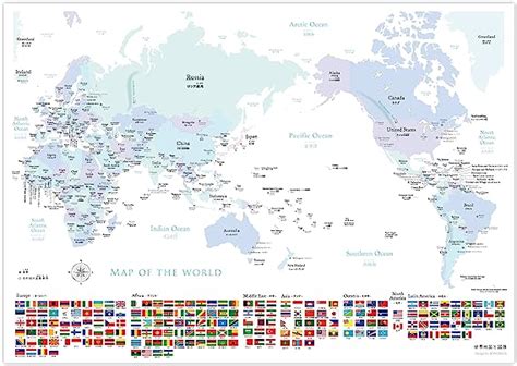 Jp 世界地図 国旗入り パステル調 英語＆日本語表記 A1サイズ ポスター インテリア ソノリテ Sonorite