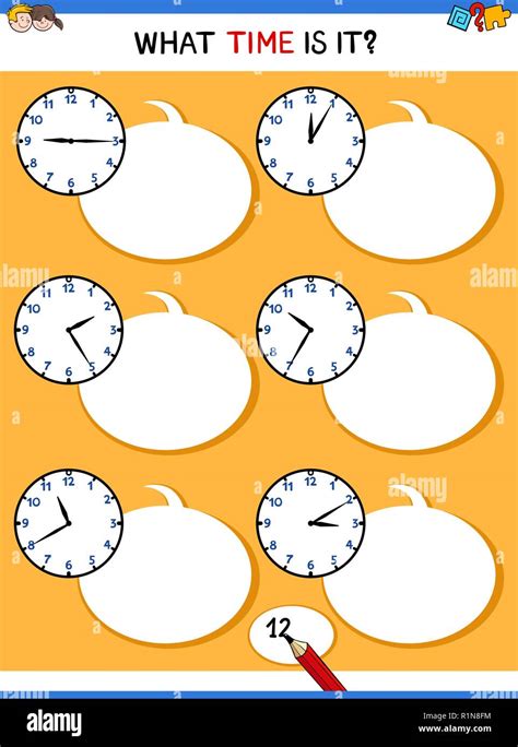 Cartoon Illustrations Of Telling Time Educational Task With Clock Face