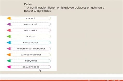 A Continuaci N Tiene Un Listado De Palabras En Kichwa Y Buscar Su