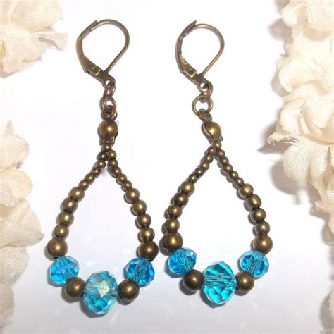 Wvluckygirl Jewelry Turquoise Blue Bronze Hoop Earrings Boho Style