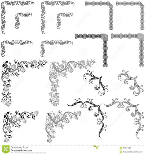 Set of Floral Corner Design Elements Stock Vector - Illustration of ...