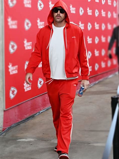 Travis Kelce Red Tracksuit | Celine Men Hooded Tracksuit Jacket