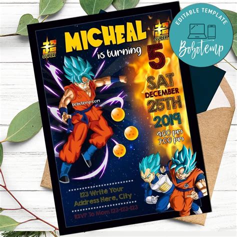 Editable Son Goku Dragonball Z Invitation Digital File | Bobotemp