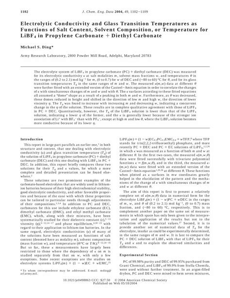 Pdf Electrolytic Conductivity And Glass Transition Temperatures As