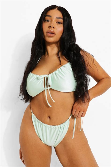 Boohoo Plus Tie Detail Bikini Set