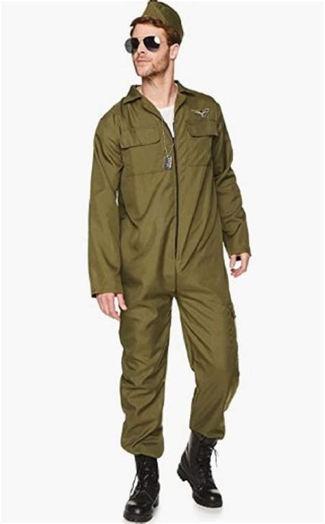 Flight Suit Aviator Pilot Green Costume Adult 2 Sizes En