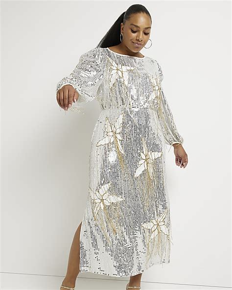 Plus Silver Sequin Maxi Dress River Island