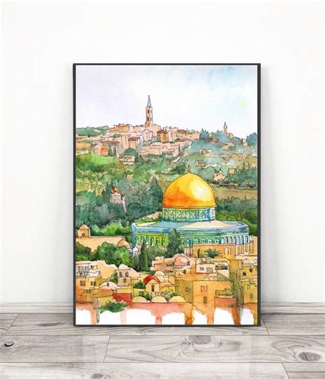 Jerusalem Painting Israel Wall Art Print Watercolor Asian - Etsy