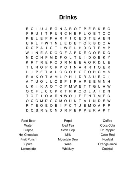 Drinks Word Search