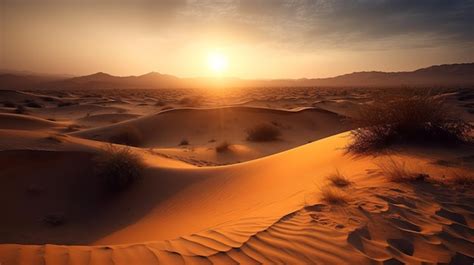 Una Puesta De Sol En El Desierto Con La Puesta De Sol Sobre El Desierto