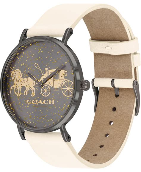 Coach Womens Perry Chalk Leather Strap Watch 36mm Macys