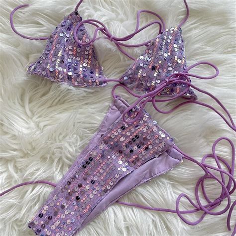 Itty Bitty Lilac Sequin Bikini Fits Like An XS S Depop