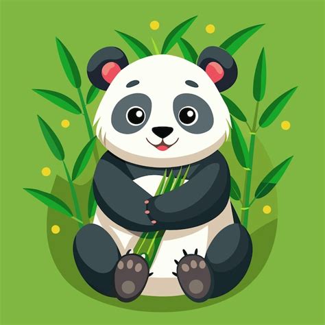 Um Desenho Animado De Um Urso Panda Bambu Ao Fundo Vetor Premium