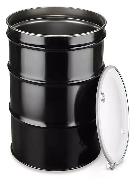 Steel Drum with Lid - 55 Gallon, Open Top, Unlined, Black S-10758 - Uline