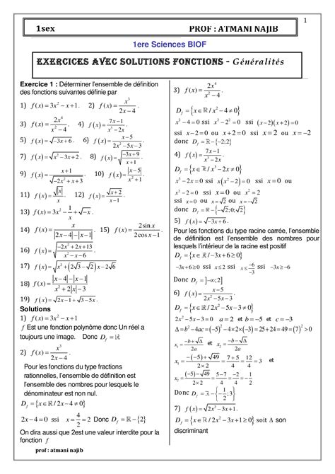 Généralités Sur Les Fonctions Corrigé Série Dexercices 1 Alloschool